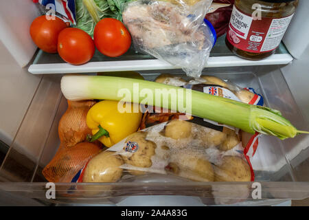 Nahaufnahme von einem Kühlschrank Inhalt Stockfoto