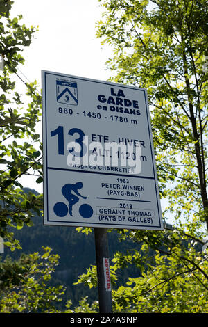 Alpe d'Huez Schild, Bogen 13, Frankreich. Stockfoto