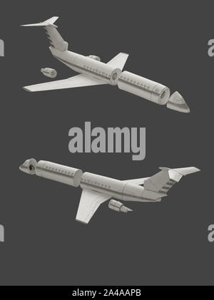 Informationen über das Modell Flugzeug Papier isoliert auf einen dunkelgrauen Hintergrund. Stockfoto