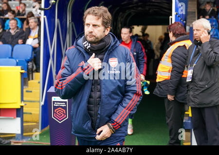 London, Großbritannien. 13 Okt, 2019. Joe Montemurro von Arsenal während der Super League Spiel der Barclay FA Frauen Frauen zwischen Chelsea und Arsenal Frauen an Kingsmeadow am 13. Oktober 2019 in Kingston upon Thames, England. Credit: SPP Sport Presse Foto. /Alamy leben Nachrichten Stockfoto