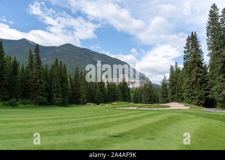 14. Loch im Banff Springs Golf Course, Banff, Kanada Stockfoto