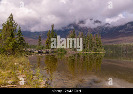 Pyramid Island am Pyramid Lake, Jasper, Kanada Stockfoto