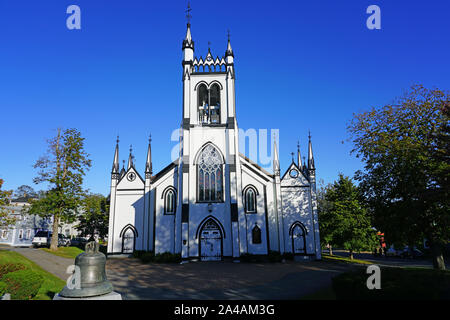 LUNENBURG, Nova Scotia-5 OKT 2019 - Blick auf die St. John's Anglican Church, die zweitälteste Protestantische Kirche in Lunenburg, Nova Scotia, können Stockfoto