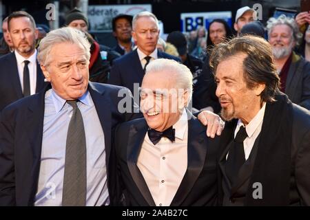 Al Pacino, Robert De Niro. Martin Scorsese. "Die Iren", Closing Night Gala, BFI London Film Festival, Odeon Luxe, Leicester Square, London. Großbritannien Stockfoto