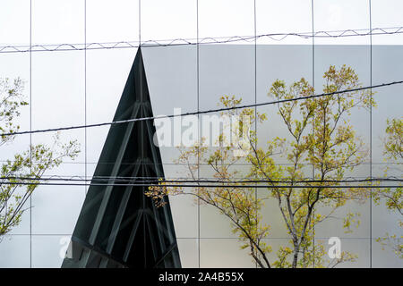 TOKYO, JAPAN - 8. Oktober 2018. Die sumida Hokusai Museum von SANAA. Die sumida Hokusai Museum von SANAA. Fassaden aus Aluminium und Glas Vorhangfassade. Modernes, graues Stockfoto