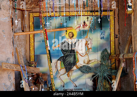 Ein Fliesen- Darstellung der Schrein des Apostels Santiago-St James in Englisch und. Das Fest des Heiligen Jakobus am vierten Wochenende im Juli gefeiert. Stockfoto