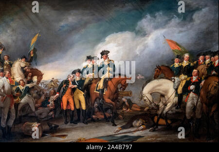 Die Erfassung der Hessen in Trenton, 26 Dezember, 1776 von John Trumbull, Öl auf Leinwand, c 1786-1828. Die Malerei feiert den Sieg von General George Washington in der Schlacht von Trenton. In der Mitte des Gemäldes, Washington leitet Major William Stephens Smith zu zu neigen die tödlich verwundet Hessische Oberst Johann Gotlieb Rall. Stockfoto