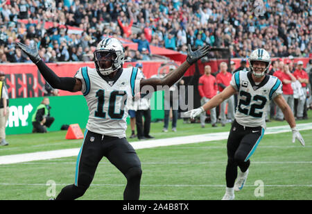 London, Großbritannien. 13 Okt, 2019. Carolina Panther Wide Receiver Curtis Samuel feiert einen Touchdown gegen Tampa Bay Buccaneers in der NFL London Serie in London am Sonntag, 13. Oktober 2019. Carolina Panthers schlagen Tampa Bay Buccaneers 37-26. Foto von Hugo Philpott/UPI Quelle: UPI/Alamy leben Nachrichten Stockfoto