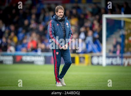 Kingston, UK. 13 Okt, 2019. Arsenal Frauen Manager Joe FAWSL Montemurro während der Match zwischen Chelsea und Arsenal Frauen Frauen an Kingsmeadow Stadion, Kingston, England am 13. Oktober 2019. Foto von Andy Rowland. Credit: PRiME Media Images/Alamy leben Nachrichten Stockfoto