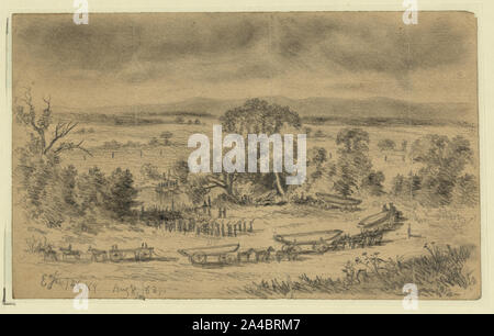 Die ersten und sechsten N.Y.V. werfen Pontoon Bridge über den Rappahannock River in der Nähe von Beverly Ford Stockfoto