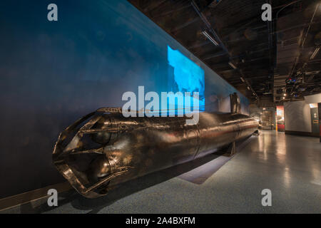 Der HA-19, auch als japanische Midget Submarine C bekannt, von der US-Marine, einem historischen Kaiserlichen Japanischen Marine Typ A Ko-hyoteki-Klasse midget Submarine am nationalen Museum der pazifischen Krieg in Fredericksburg, Texas angezeigt Stockfoto