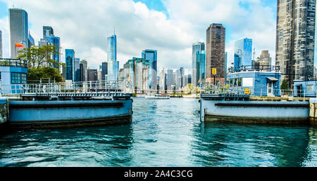 Chicago am Lake Michigan gesperrt Stockfoto