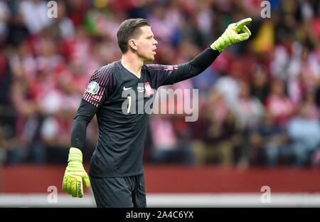 Warschau, Polen. 13 Okt, 2019. Wojciech Szczesny von Polen reagiert während der UEFA EURO 2020 Qualifikation Gruppe G Match zwischen Polen und Mazedonien in Warschau, Polen, Okt. 13, 2019. Credit: Rafal Rusek/Xinhua/Alamy leben Nachrichten Stockfoto