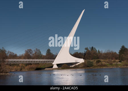 Die Sundial Bridge, die den Sacramento River im Turtle Bay Kreuze im Herzen von Redding, Kalifornien Stockfoto