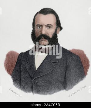 Antonio Sánchez del Río y López de la Rosa, Conocido por Antonio de los Ríos Rosas (1812-1873). Orador, jurista y político Español, Presidente del Congreso de los Diputados Durante 1863-1864, 1865-1866 y 1872. Dibujo por Llanta. Retrato. Litografía. Crónica de España, Historia y Ilustrada Descriptiva de Sus Provincias. Andalusien, 1869. Coloreado. Stockfoto