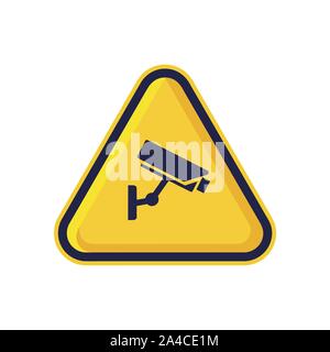 CCTV Warnschild isoliert auf weißem Hintergrund. Gelbes Dreieck Warnsymbol auf einfache, flache, Vektor Icon können Sie benutzen, um Ihre Nutzung der Website Design, Mobile App Stockfoto