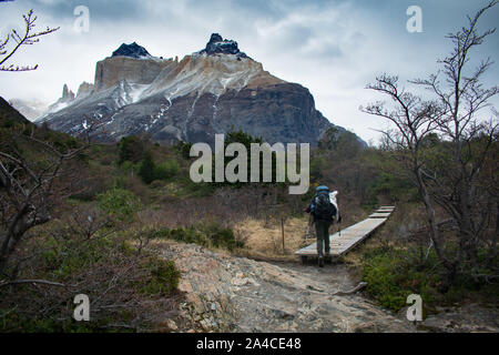 Patagonien Cuerno Auftraggeber und dem Valle Frances Torres del Paine Nationalpark, Chile. Stockfoto