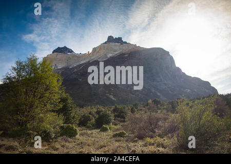 Patagonien Cuerno Auftraggeber und dem Valle Frances Torres del Paine Nationalpark, Chile. Stockfoto