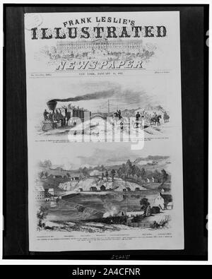 Die Kampagne in Kentucky -- Die nationalen Truppen unter General Johnston Fortschreiten auf dem Louisville und Nashville Turnpike, von der equipage und Gepäck Zug auf der Louisville und Nashville Railroad/aus einer Skizze von unseren speziellen Künstler mit Befehl Allgemeine Buell ist überholt. Die Kampagne auf dem Potomac - erfolglosen Versuch der Rebellen damm Nr. zu zerstören 5 auf der oberen Potomac, Maryland, in der Nähe von Williamsport, Dezember 1861/aus einer Skizze vom Kapitän Henry Speck des 13 Massachusetts Freiwillige. Stockfoto