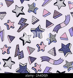Einfache Aquarell nahtlose Muster in minimalen Memphis style mit Sternen, Dreiecke, streifen. Trendiges Design für Weihnachten Hintergrund, Hintergrundbild, wrappin Stockfoto