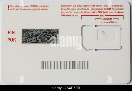 SIM-Karten für Mobiltelefone, verschiedene Größen, Mikro, Nano-SIM, Stockfoto