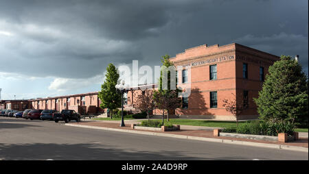 Der alte Güterbahnhof der Denver and Rio Grande Western Railroad, auf der gegenüberliegenden Straßenseite der Union Depot in Pueblo, Colorado Stockfoto