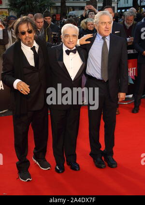 London, Großbritannien. 13 Okt, 2019. Al Pacino, Martin Scorsese und Robert De Niro besuchen" Der Ire "Internationale Premiere und Gala schließen während der 63. BFI London Film Festival im Odeon Luxe Leicester Square in London. Credit: SOPA Images Limited/Alamy leben Nachrichten Stockfoto