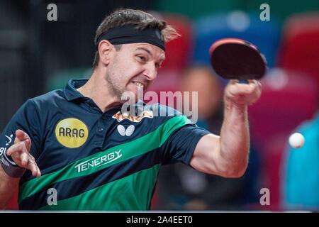 Timo Boll (GER), Aktion, Brustbild, rund 32 Männer singles, Tischtennis, German Open 2019 in Bremen am 10.10.2019. | Verwendung weltweit Stockfoto