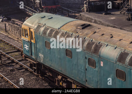 Lokomotiven am Bahnhof Swanage, Dorset, Großbritannien Stockfoto