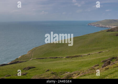 Landschaft Blick auf die Küste über Tanzen Felsvorsprung in der Nähe von Langton Matravers, Dorset, Großbritannien Stockfoto