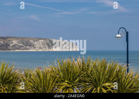 Querformat über Swanage Bay in Richtung Ballard in Swanage, Dorset, Großbritannien Stockfoto