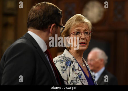 Business Sekretärin Andrea Leadsom geht zurück ins Unterhaus nach dem Queen's Rede während der Zeremonie in London. Stockfoto