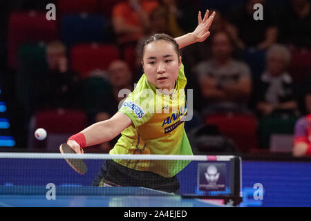 Bremen, Deutschland. 13 Okt, 2019. Mima ITO (JPN) mit Kugel, Single Action mit Kugel, Aktion, halb Bild, halb Abbildung, Frauen Singles Individuelle, Tischtennis, German Open 2019 in Bremen am 13.10.2019. | Verwendung der weltweiten Kredit: dpa/Alamy leben Nachrichten Stockfoto