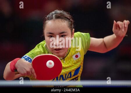 Bremen, Deutschland. 13 Okt, 2019. Mima ITO (JPN) mit Kugel, Single Action mit Kugel, Aktion, halb Bild, halb Abbildung, Frauen Singles Individuelle, Tischtennis, German Open 2019 in Bremen am 13.10.2019. | Verwendung der weltweiten Kredit: dpa/Alamy leben Nachrichten Stockfoto