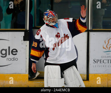 GUILDFORD, England. 13. Oktober: Petr Cech von Guildford Phoenix Ex Arsenal und Chelsea Spieler während National Ice Hockey League zwischen Guildford Phoe Stockfoto