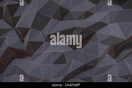 Verschiedene Grautöne Abstrakte polygonalen Hintergrund Abbildung mit roter Draht mesh Textur gefaltetes Papier 3D-Rendering Stockfoto