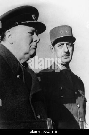 Winston Churchill und General Charles de Gaulle in Marrakesch. Januar 1944 Stockfoto