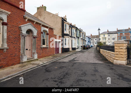 Reihe viktorianischer Reihenhäuser in Hartlepool, England, Großbritannien Stockfoto