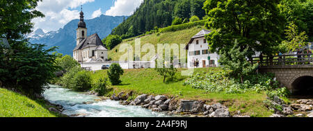 Panorama Kirche St. Sebastian in der Ramsau Deutschland Stockfoto