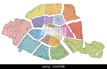 Satelliten Karte von Paris, die Hauptstadt und die bevölkerungsreichste Stadt in Frankreich. Teilung der Stadt in Bereichen, Arrondissement, Gemeinden. Straßen Stock Vektor