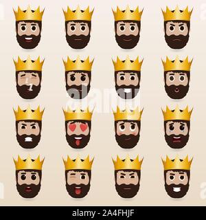 Satz von cute König Emoticons. Die verschiedenen Emotionen des Charakters. Satz von avatar Symbole. Vector Illustration. Stock Vektor
