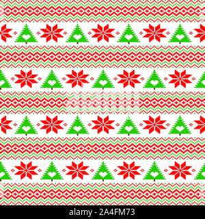 Nahtlose neues Jahr Muster. Baum, grüne und rote Farben. Pixel Stock Vektor