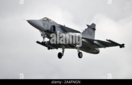 Schwedische Luftwaffe Saab JAS 39 Gripen multirole Fighter Aircraft Landung an der RAF Fairford Stockfoto