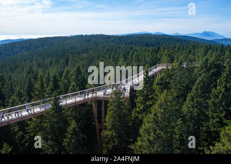 Baum Canopy Walk, treetop Gehweg, Steg durch den Wald, Abenteuer in der Natur, entgehen der Stadt auf Rogla, Pohorja Berg, Slowenien Stockfoto