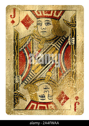 Karo-bube Vintage Playing Card isoliert auf weißem (clipping path enthalten) Stockfoto