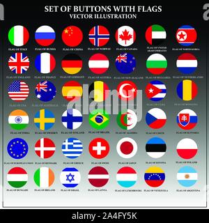Hell eingestellt von Bannern mit Fahnen. Bunte Illustrationen mit den Flaggen der Welt für Web Design. Vector Illustration mit grauen Hintergrund. Stock Vektor