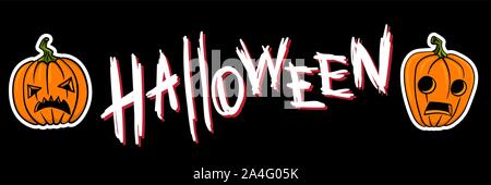 Halloween Schriftzug mit Kürbissen Banner. Vector Illustration. Stock Vektor