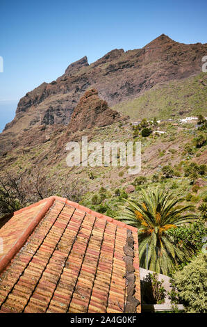 Blick auf Masca Bergdorf, Teneriffa, Spanien. Stockfoto