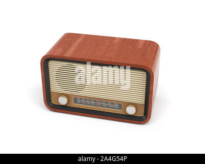 3D-Rendering eines braunen runden retro style Radio Receiver mit analogem Tuner. Mittel der Kommunikation. Publikum erreichen. Radio zeigt. Stockfoto