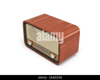 3D-Rendering eines braunen runden retro style Radio Receiver mit analogem Tuner. Mittel der Kommunikation. Publikum erreichen. Radio zeigt. Stockfoto